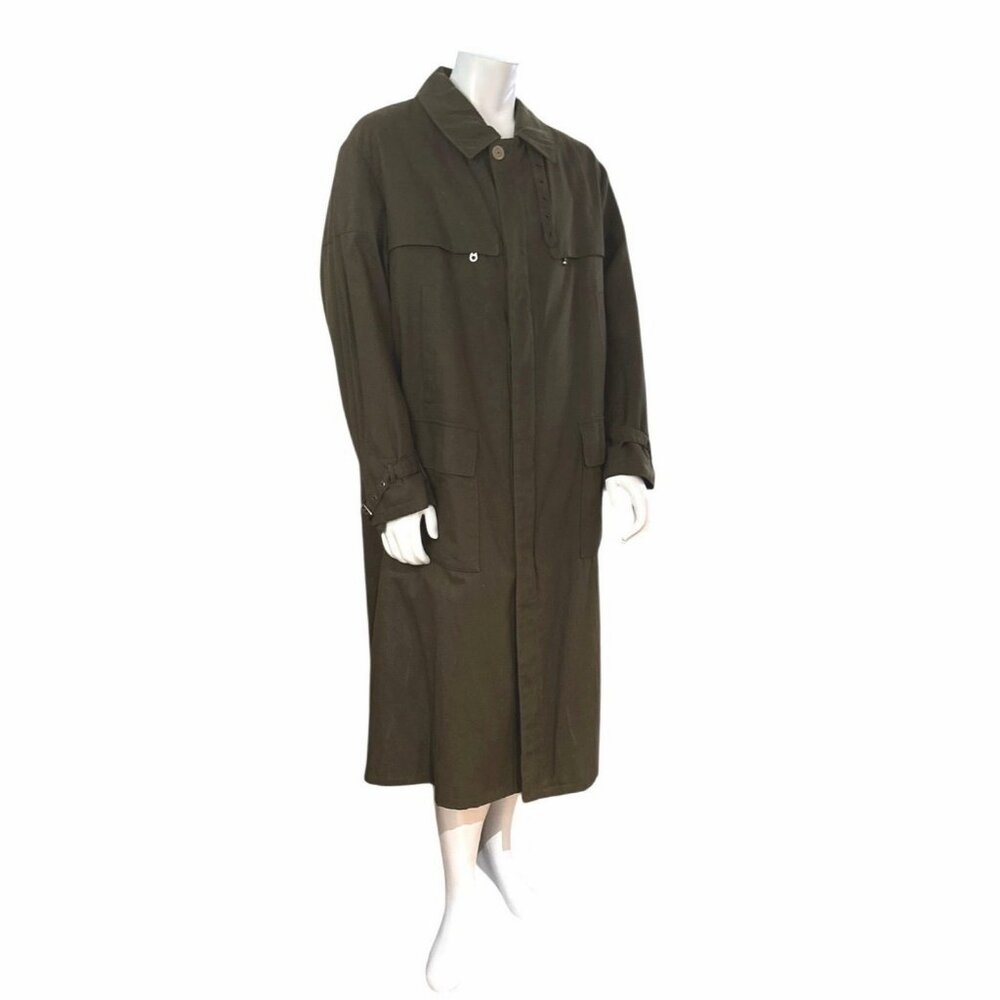 Vintage Holland & Holland Trench Coat XXL Made in France Olive Drab Wool Lined - Picture 2 of 16